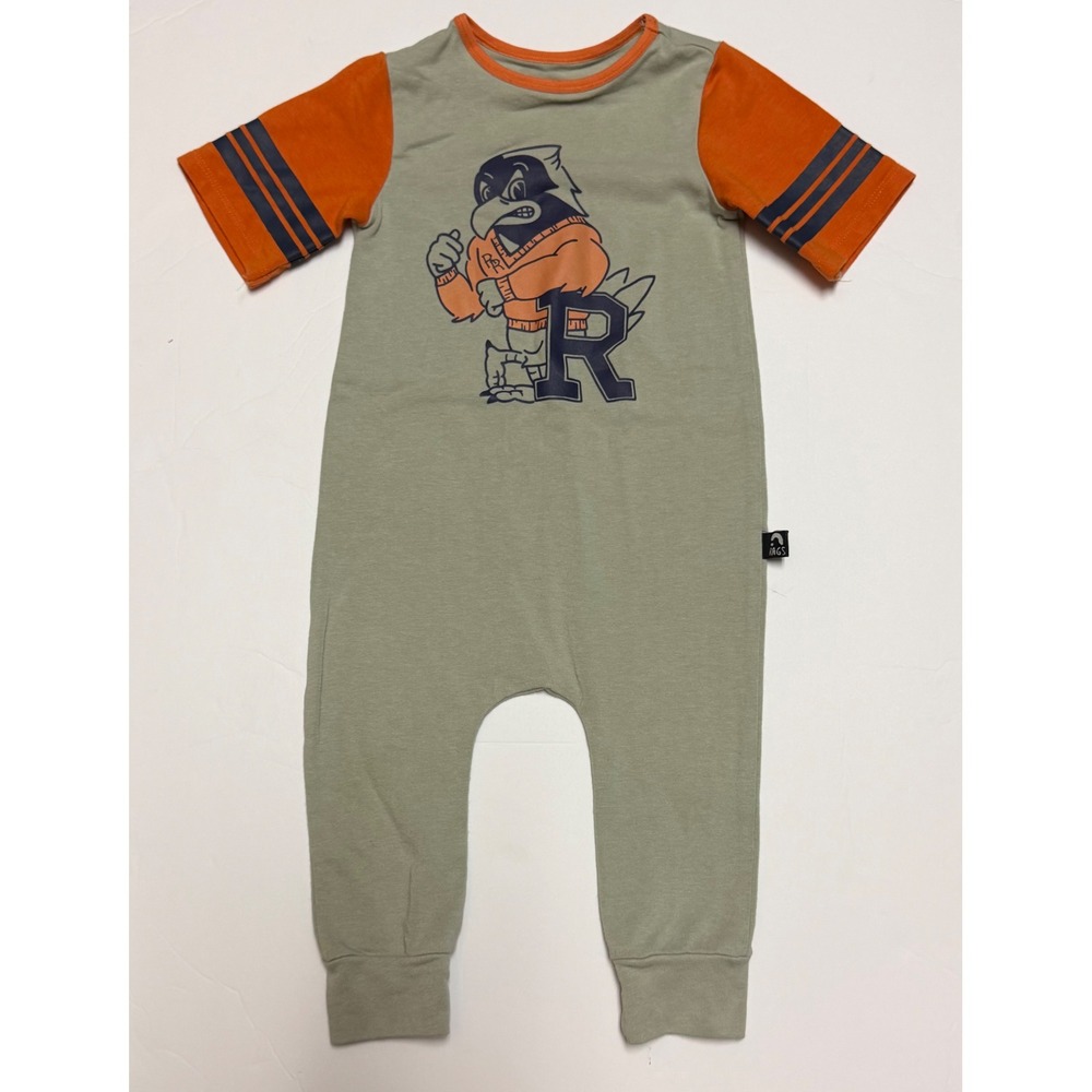 RAGS Kids Sage Green Orange Mascot Bird Graphic Romper 6-12 Months - Picture 5 of 6